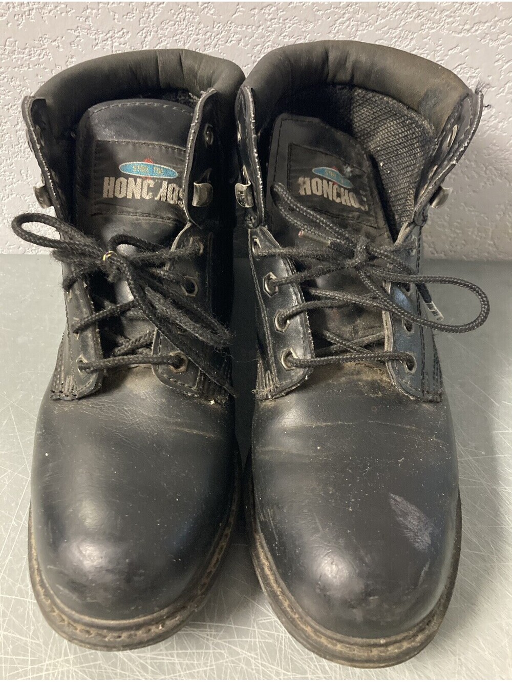 MENS US Size 8 HONCHO Steel Toe Boots Black Vintage Work Boots Shoes